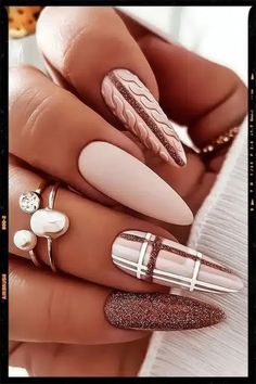 Nude Sweater, Burberry Nails, November Nail Designs, Plaid Nail Designs, Thanksgiving Nail Designs, September Nails, Plaid Nails, Sweater Nails, Thanksgiving Nails