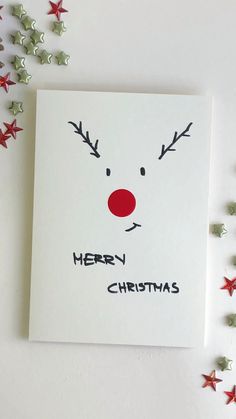 Schnelle und einfache Idee für deine nächste Weihnachtskarte 🎅🏼weihnachten weihnachtskarten weihnachtsbasteln weihnachten2020 kartenbasteln rudolph christmas christmas2020 Card Diy Ideas, Christmas Card Diy, Holiday Card Diy, Cute Christmas Cards, Rudolph Christmas, Craft Christmas