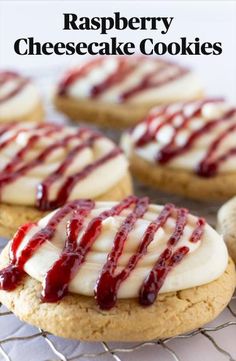 crumbl copycat cheesecake cookies with cream and red sauce