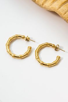 DescripciónPendientes en forma de aro de acero dorado con diseño que imita las espigas del bambú. MedidasDiámetro: 2,5 cm Todas nuestras joyas están hechas de acero inoxidable quirúrgico Es antialérgico Duradero, es un material muy resistente. Resistente al agua, lo puedes mojar y no pierde el color. Bamboo Jewelry, Bamboo Hoop Earrings, Fragrance Gift, Ring Bracelet, Handbag Accessories, Accessories Earrings, Earring Necklace, Sustainable Fashion, Necklaces Bracelets