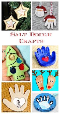 christmas crafts for kids to make with salt doughnuts and handprinted ornaments