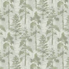 a green and white wallpaper with many trees on it's sides, all in different sizes