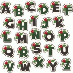 the letters and numbers are decorated with holly leaves, red berries, and green leaves