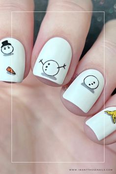 snowman nails design ideas Short Easy Gel Nails, Nail Art Christmas Designs 2024, Snow Man Nails Design, Fox Nail Art Designs, Fun Winter Nail Designs, Easy Nail Art Christmas