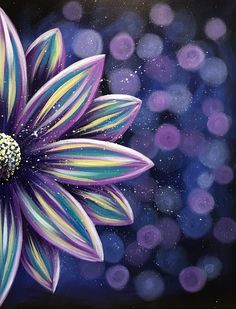 a painting of a purple flower on a black background