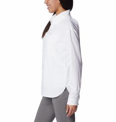 A classic long-sleeve shirt now crafted of recycled materials and packed with comfort features.
Lightweight and breathable with sun protection, odor control, wicking, and protective sleeves. Relaxed fit for a full spectrum of movement.

Omni-Shade™ Broad Spectrum UPF 50 sun protection
Omni-Wick™
Made with recycled content
Mesh back vent
Snap-close chest pocket
Side-entry chest pocket with closures
Small inner pocket
Center Back Length: 27.0″

Fabric: 100% Recycled Polyester. Tech Clothing, Womens Long Sleeve Shirts, Full Spectrum, Soft Shell Jacket, Columbia Sportswear, Winter Casual, Summer Shirts, Upf 50, Recycled Materials