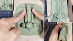 the process of making clay sculptures is being performed by someone using their hands to make them