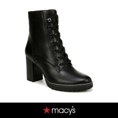 in stock Medium Width Lug Sole Ankle Boot Heels, Black Lace-up Heeled Boots With Lug Sole, Medium Width High-top Heeled Boots With Lug Sole, Ankle-high Heeled Boots With Lug Sole In Faux Leather, Black Ankle Lace-up Boots With Lug Sole, Lug Sole Booties, Leather Industry, Lug Sole, Shoes Booties