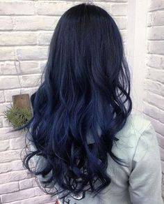 Dark Blue Hair Dye, Midnight Blue Hair, Dyed Hair Blue, Blue Black Hair, Dark Blue Hair, Hair Dark, Hair Color Blue, Ombre Hair Color, Trendy Hair