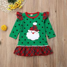 Your baby is ready for Santa in this Baby Christmas dress with cute Santa print and polka dot style. Knitted Outfits, My First Christmas Outfit, Polka Dots Fashion, Baby Boutique Clothing