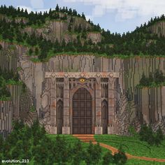 Base Entrance Minecraft, Minecraft Gateway Ideas, Dwarven House, Minecraft Cave Base Entrance, Minecraft Gateway, Minecraft Lord Of The Rings, Dwarven Minecraft Builds, Chateau Minecraft, Minecraft Dwarven Entrance