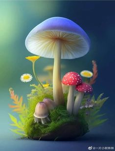 an image of some mushrooms in the grass