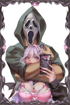 two women dressed as ghost and one is holding a cell phone in front of her face