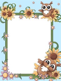 an owl and sunflower frame with flowers