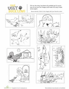 the ugly duck line worksheet with pictures and words to help students learn how to draw