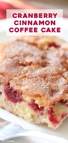 cranberry cinnamon coffee cake on a white plate