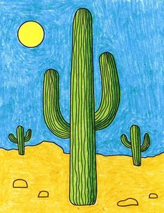 a drawing of a cactus in the desert