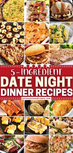 the cover of 5 ingredient date night dinner recipes, including pizzas and other appetizers