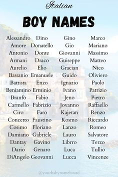 a poster with the names of boys names in spanish and english, along with an image of