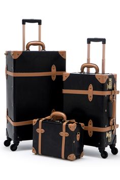 Inspired by the greatest period of traveling, the roaring 1920s, Cotrunkage’s handcrafted minimalism vintage luggage set features a dense wrap-around pu body that is complemented by heavy-duty corned stitching for maximum protection. The soft handle is plush to the touch and wears handsomely over time as the bronze TSA locks lighten with every adventure. We’ve also woven art print lining across the entire bag for a touch of detail and chic flair to sharpen your look. So prepare to boast a timele Roaring 1920s, Cute Luggage, Travel Bag Set, 3 Piece Luggage Set, Woven Art, Gibson Girl, Vintage Luggage, Carry On Suitcase, Chic Bags