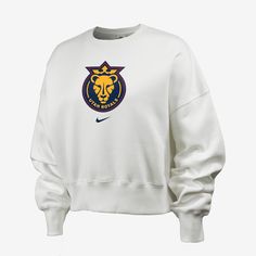 Made with our soft Phoenix Fleece, this Utah Royals FC sweatshirt helps keep you warm and comfortable all match long. Our midweight brushed fleece feels extra soft on the inside and smooth on the outside, helping you stay cozy while keeping its structured shape. White Nike Sweats With Ribbed Cuffs, Nike White Sweats With Ribbed Cuffs, Cozy Nike Fleece Tops, Nike Cozy Crew Neck Sweatshirt, Cozy Nike Sports Top, Nike White Fleece Sweats, Nike Crew Neck Fleece Sweater, Cozy White French Terry Tops, Cozy Crew Neck Sports Top