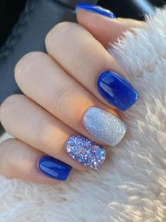 Sns Nails Colors, Valentine Nails, Glitter Gel Nails, Nails Glitter, Cute Gel Nails, Blue Nail, Nail Nail, Dipped Nails, Xmas Nails