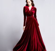 Maroon Velvet Retro Glam Maxi Dress Bridesmaid Dress Refined Technique, and Wrap Neck Vintage Elegance for a Timeless Look - Etsy Elegant Full-length Bridesmaid Dresses, Classic V-neck Maxi Dress For Wedding, Classic Full-length Wedding Dress, Classic Full Length Wedding Dress, Winter Evening Dresses, Crimson Velvet, Maxi Dress Bridesmaid, Unique Bridesmaid Dresses, Glamorous Fashion