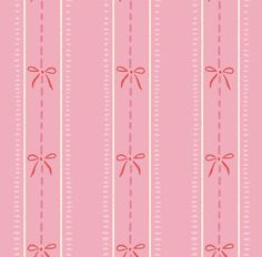 a pink wallpaper with red bows and ribbons on it's sides, along with white lines