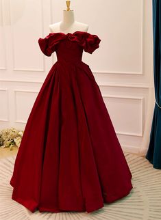 Wine Red Satin Off Shoulder Long Party Dress, A-line Wine Red Sweetheart Formal Dress Prom Dresses Off Shoulder, Long Party Dress, Long Formal Dress, Color Rush, Sweetheart Prom Dress, Red Evening Dress, Prom Dresses For Sale, Custom Size Dresses, Sweetheart Dress