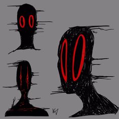 an image of three faces with the word o in red on them and one man's head obscured by black lines