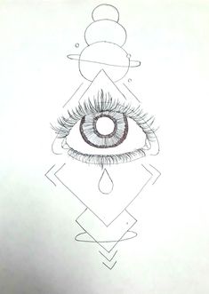 a drawing of an eye with geometric shapes around it