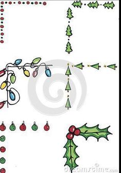 a christmas card with holly and ornaments