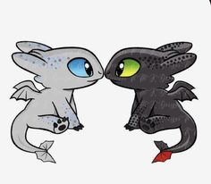 an image of two cartoon animals facing each other with yellow eyes and one black dragon on its back