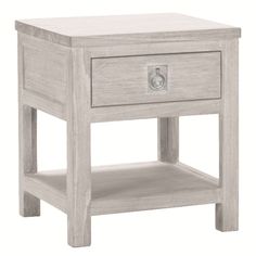 an end table with two drawers and one drawer on the bottom, in whitewash