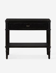 an end table with two drawers and one drawer on the bottom, in black wood