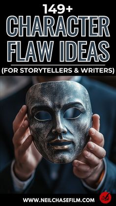 a person holding up a mask with the words character flam ideas for storytellers and writer