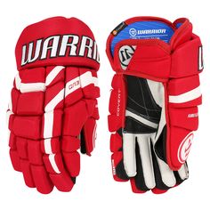 the warrior gloves are red and white