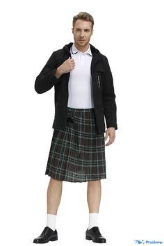 Orcajump - Halloween men's Scottish holiday skirt men's plaid pleated skirt a variety of colors West performance clothing - Final Sale