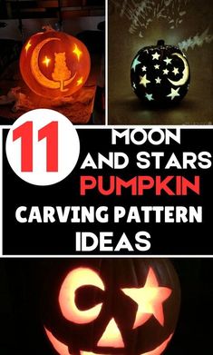 pumpkin carving patterns with the title 11 moon and stars pumpkin carving pattern ideas on it