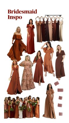 the bridesmaid inspo is shown in different colors and styles, including brown