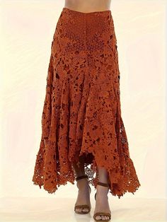 Marrón Elegante Collar  Tela tricotada Liso A línea Embellished No-Elástico Cutout Skirt, Floral Lace Skirt, Skirt Diy, Boho Mode, Maxi Lace Skirt, Crochet Skirts, Maxi Rok, Maxi Skirt Boho, Skirts Midi High Waisted