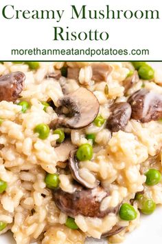 creamy mushroom risotto with peas and mushrooms