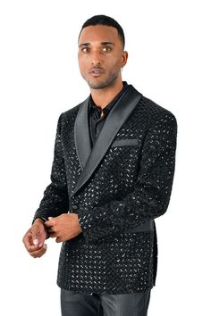 BARABAS men's shiny design glittery sequin design blazer BL3068 This BARABAS blazer, featuring a shawl lapel for a dapper and daring look, is detailed with a striking Black Sapphire sequin pattern. Complete with a 2-button closure, 4-button cuffs, 2 flap pockets, and a left chest welt pocket, this piece will turn heads. Details: Shawl lapel Two-button closure; four-button cuffs Two front flap pockets; left chest welt pocket Sequin Pattern design Dress Pants Sold Separately Blazer Length: Regular Fabric & Care: 100% Polyester Dry clean only BARABAS men's shiny design glittery sequin design blazer BL3068 This BARABAS blazer, featuring a shawl lapel for a dapper and daring look, is detailed with a striking Black Sapphire sequin pattern. Complete with a 2-button closure, 4-button cuffs, 2 flap Sequin Pattern, Lapel Blazer, Sequin Design, White Details, Black Sapphire, Black White Red, Feel Confident, Flap Pocket, Welt Pocket