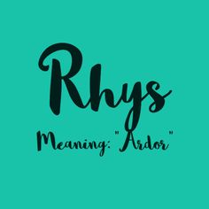 the words rhys meaning, and its meaning are in black on a green background