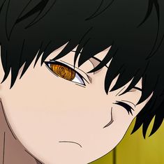 an anime character with black hair and brown eyes