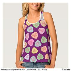 Valentines Day Love Heart Candy Sweet Tank Top Drawn Roses, Red Rose Love, Heart Tank Top, Purple Candy, Roses Pattern