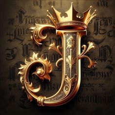 the letter j is made up of gold and has a crown on top of it