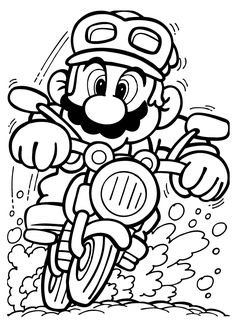 mario on a motorbike coloring page for kids to print out and color in