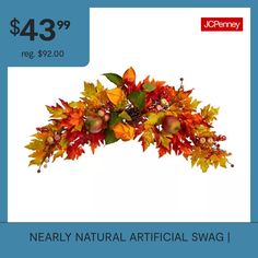 When you think of the perfect autumn landscape, the picturesque fall foliage is top of mind. Now you can craft your own spectacular scenery with this Maple Leaf artificial swag. Inspired by the North American forests, this wreath comes with naturally occurring details and vibrant shades of variegated perfectly, imperfect leaves mimicking the fall foliage and accented by pinecones and berries. With a dimension of 38in., showcase mother nature's beauty during the Thanksgiving dinner table, Hallow… Thanksgiving Dinner Table, Nearly Natural, Can Crafts, Autumn Landscape, Fall Foliage, Perfectly Imperfect, Thanksgiving Dinner, Dinner Table, Nature Beauty