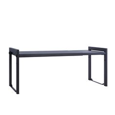 a black table with metal legs on a white background and no one is in the photo